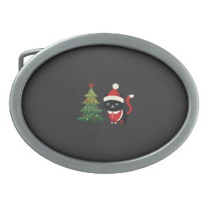 Christmas Cat Santa Tree Vector Belt Buckle
