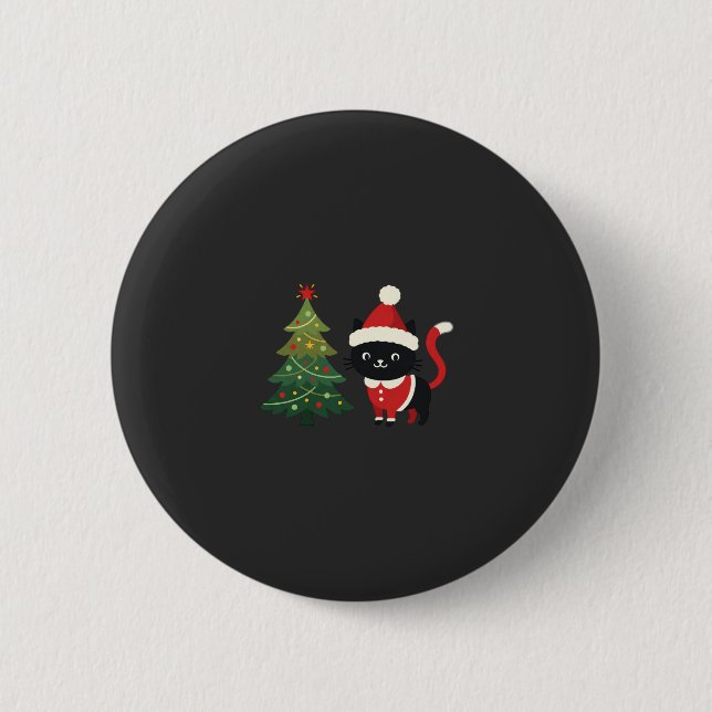 Christmas Cat Santa Tree Vector Button (Front)