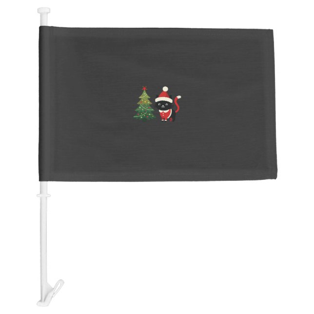 Christmas Cat Santa Tree Vector Car Flag (Front)