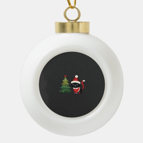 Christmas Cat Santa Tree Vector Ceramic Ball Christmas Ornament