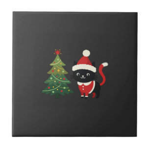 Christmas Cat Santa Tree Vector Ceramic Tile