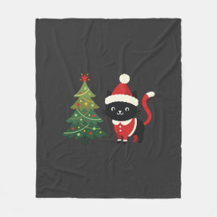 Christmas Cat Santa Tree Vector Fleece Blanket