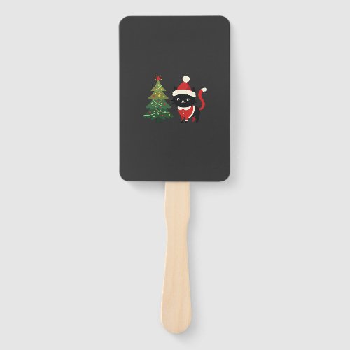 Christmas Cat Santa Tree Vector Hand Fan