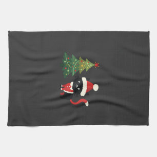 Christmas Cat Santa Tree Vector Kitchen Towel