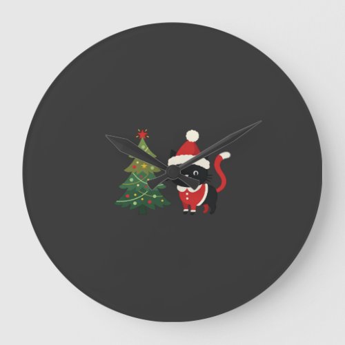 Christmas Cat Santa Tree Vector Large Clock