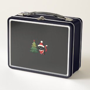 Christmas Cat Santa Tree Vector Metal Lunch Box