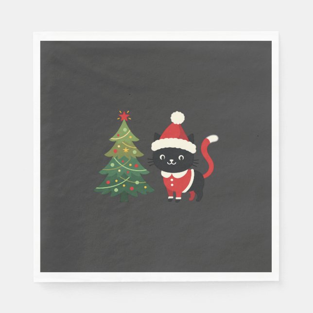 Christmas Cat Santa Tree Vector Napkins (Front)