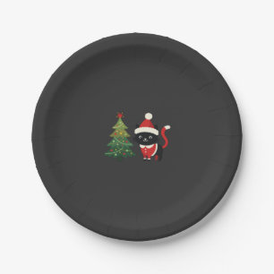 Christmas Cat Santa Tree Vector Paper Plates