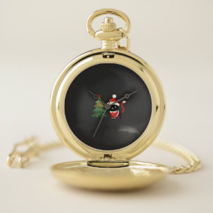 Christmas Cat Santa Tree Vector Pocket Watch