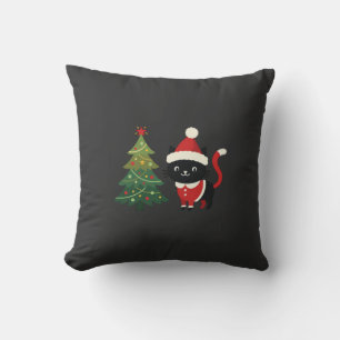 Christmas Cat Santa Tree Vector Throw Pillow