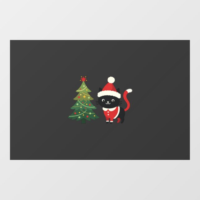Christmas Cat Santa Tree Vector Window Cling (Sheet)