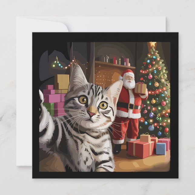 Christmas Cat Selfie with Santa Claus Cute Holiday (Front)