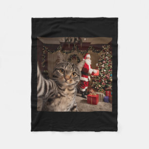 Christmas Cat Selfie With Santa Claus Cute Holiday Fleece Blanket
