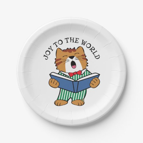 Christmas Cat Singing Joy to the World Paper Plates