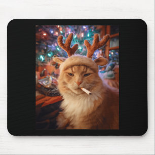 Christmas Cat Smoking Cigarette Meme Gen Z Comfort Mouse Pad