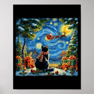 Christmas Cat Starry Night Holiday Van Gogh Xmas S Poster
