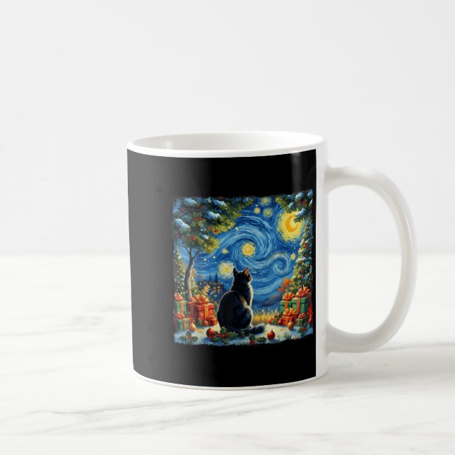 Christmas Cat Starry Night Van Gogh Santa Winter G Coffee Mug (Right)