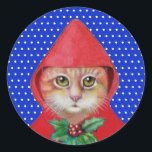 Christmas Cat Stickers<br><div class="desc">Red Riding Hood cat on these holiday stickers! She has on her holiday cape tied with a bit of holly. Original art by WDeWitt.</div>