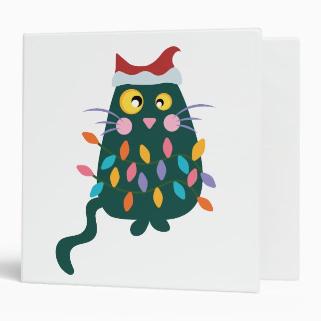 Christmas Cat tangled in lights 3 Ring Binder (Front/Inside)