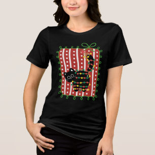 Christmas Cat Tangled in Lights – Cute Funny Tri-Blend Shirt