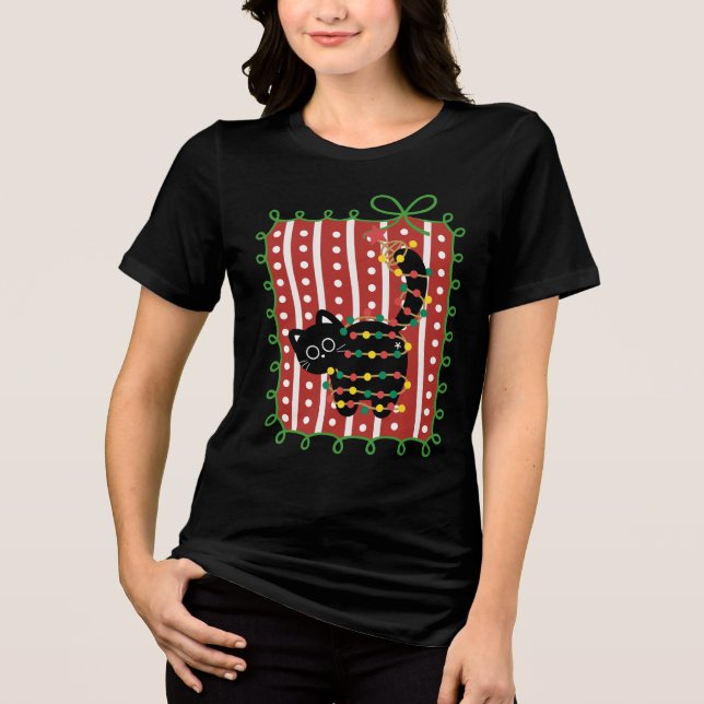 Christmas Cat Tangled in Lights – Cute Funny  Tri-Blend Shirt (Front)