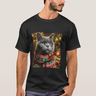 Christmas Cat Tee - Festive Chartreux Xmas Shirt