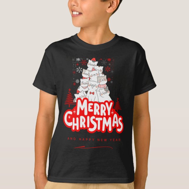 Christmas Cat Tee – Festive Kitty Holiday Art  (Front)