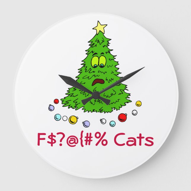Christmas Cat Theme Gift Ideas Feline Kitten Joke Large Clock (Front)