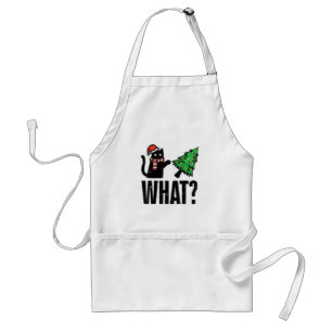 Christmas Cat Tipping Xmas Tree Funny Adult Apron