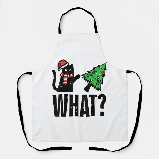 Christmas Cat Tipping Xmas Tree Funny Apron (Front)