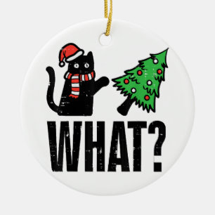 Christmas Cat Tipping Xmas Tree Funny Ceramic Ornament