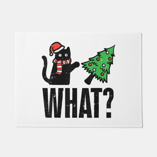 Christmas Cat Tipping Xmas Tree Funny Doormat (Front)