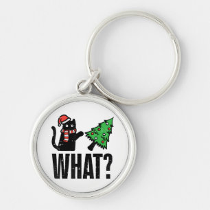 Christmas Cat Tipping Xmas Tree Funny Keychain