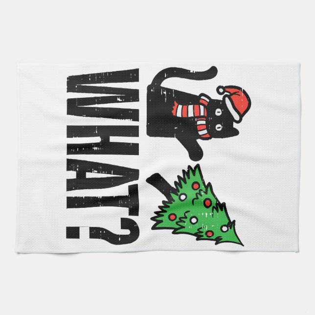Christmas Cat Tipping Xmas Tree Funny Kitchen Towel (Horizontal)