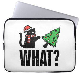Christmas Cat Tipping Xmas Tree Funny Laptop Sleeve
