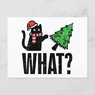 Christmas Cat Tipping Xmas Tree Funny Postcard