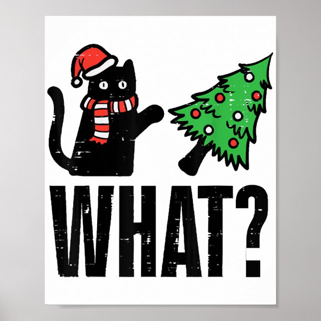 Christmas Cat Tipping Xmas Tree Funny Poster (Front)