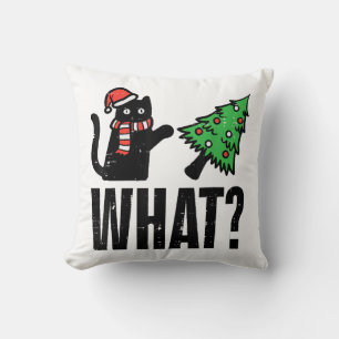 Christmas Cat Tipping Xmas Tree Funny Throw Pillow