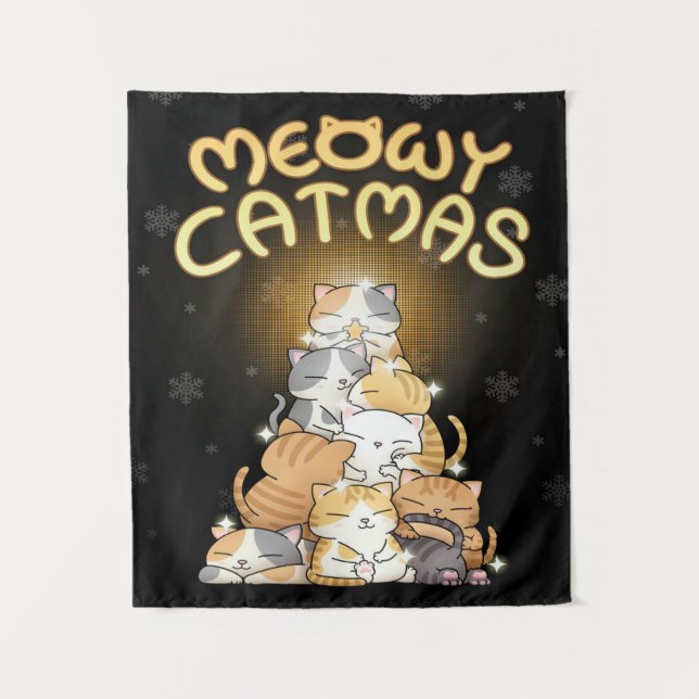 Christmas Cat Tree Blanket Tapestry (Front)