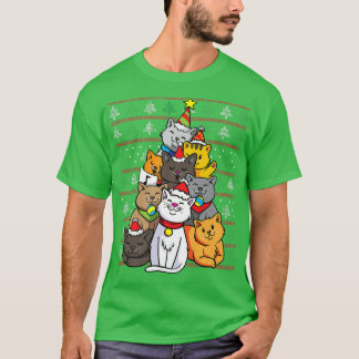 Christmas Cat Tree Cats Xmas Holiday Funny Cat Pre T-Shirt