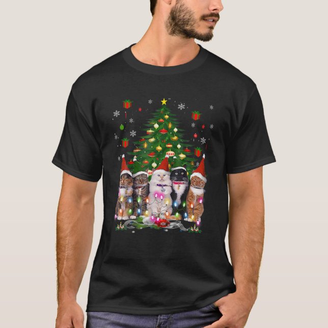 Christmas Cat Tree Funny Cool Cat Lover Cute T-Shirt (Front)