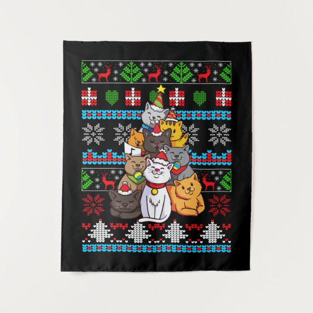 Christmas Cat Tree Gift Tapestry (Front)