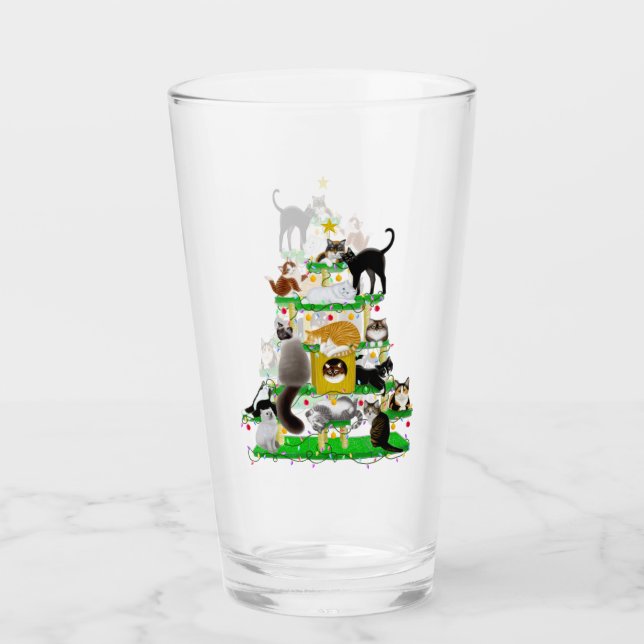 Christmas Cat Tree Glass Tumbler (Front)