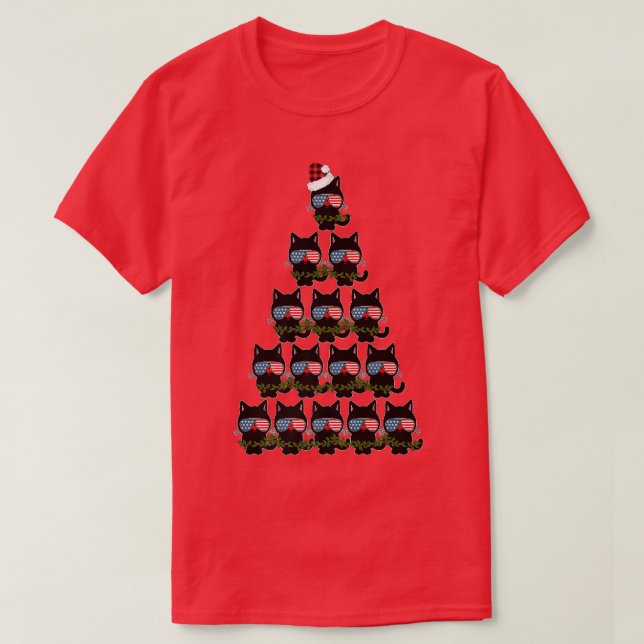 Christmas Cat Tree Patriotic Premium T-Shirt (Design Front)