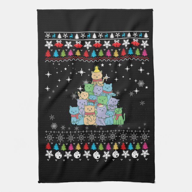 Christmas Cat Tree Ugly Christmas Kitchen Towel (Vertical)