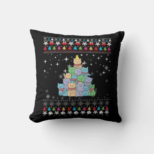Christmas Cat Tree Ugly Christmas Throw Pillow (Front)