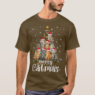 Christmas Cat Tree with Santa Hat Merry Catmas Fun T-Shirt