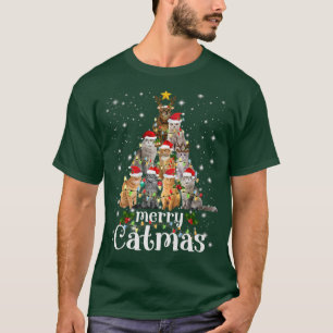 Christmas Cat Tree with Santa Hat Merry Catmas Fun T-Shirt