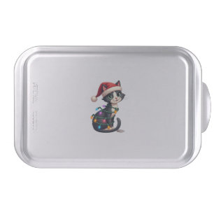Christmas Cat Tuxedo black cat xmas lights kitty c Cake Pan