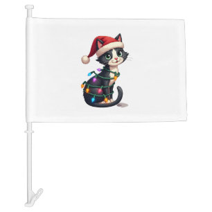 Christmas Cat Tuxedo black cat xmas lights kitty c Car Flag